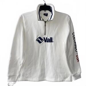 Vail Colorado Quarter Zip Pullover Womens XS White Ski Resort Cozy Winter Top